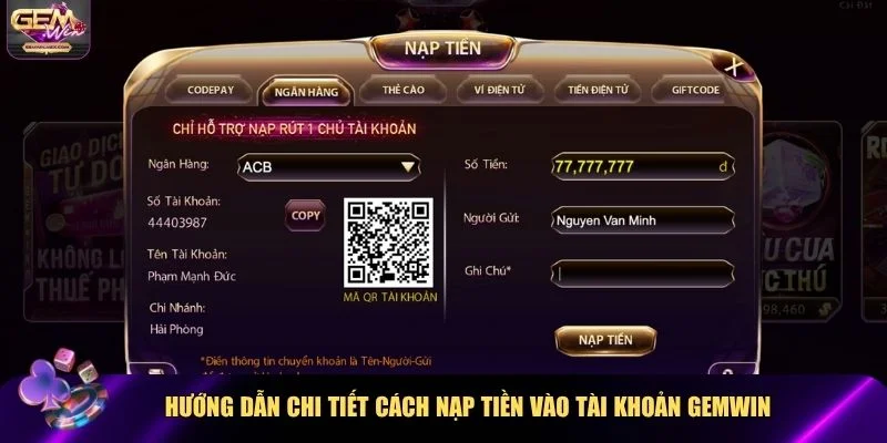 Chi tiết 4 bước nạp tiền Gemwin chỉ 1 phút